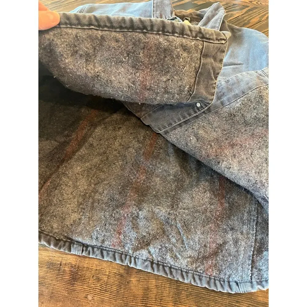VTG Carhartt CO2PLT Blanket Lined Chore Jacket Men 2XL Aztec Grunge Blue Collar